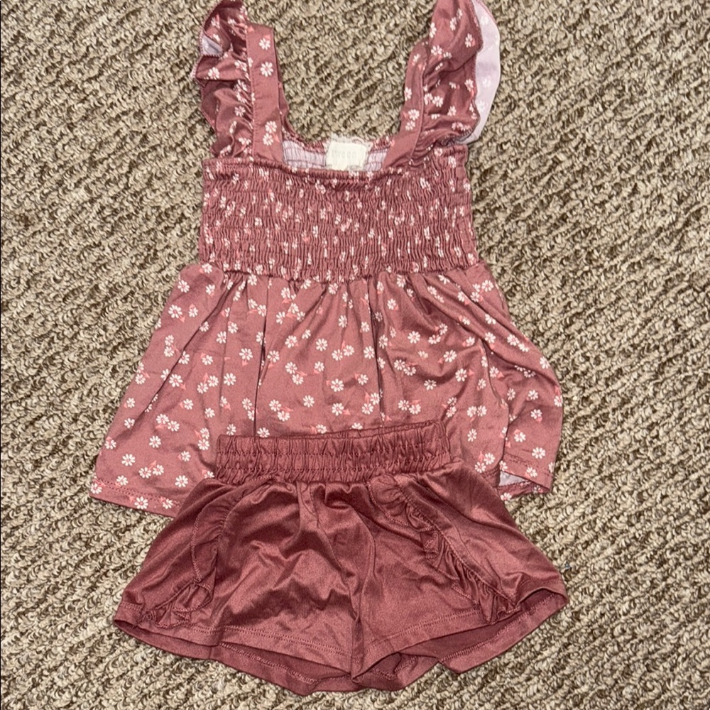 Floral Pink Ruffle Top and Shorts Set